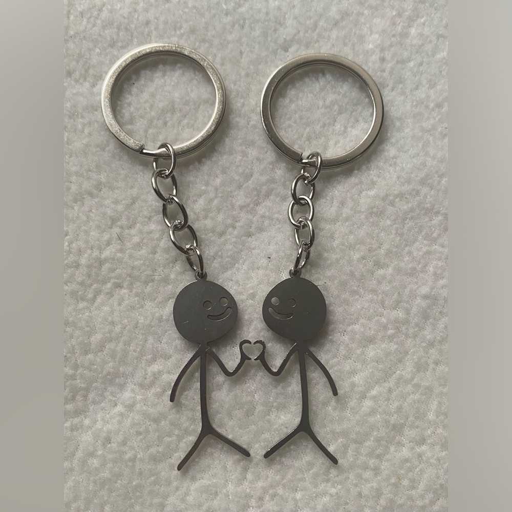 2 Piece Keychain For Couples Metal Stick People Hearts Love